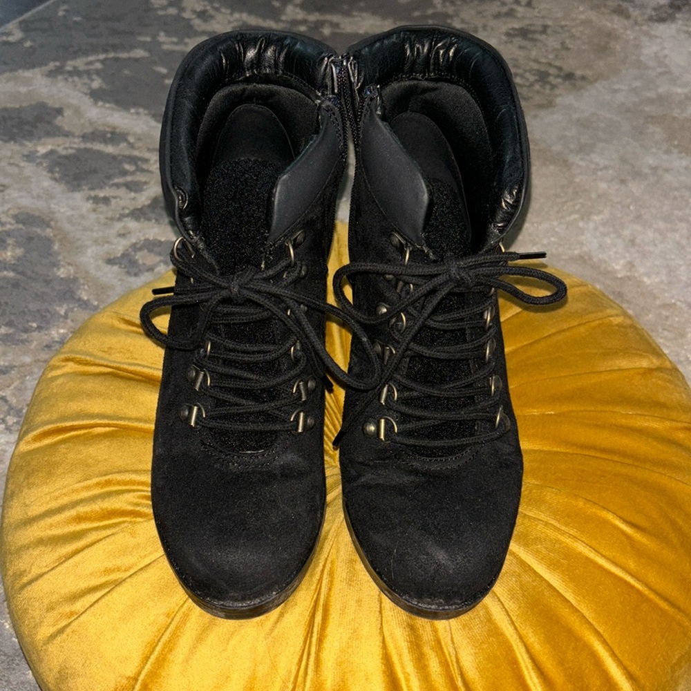 Kenzie Atlanta black faux tie zip bootie.